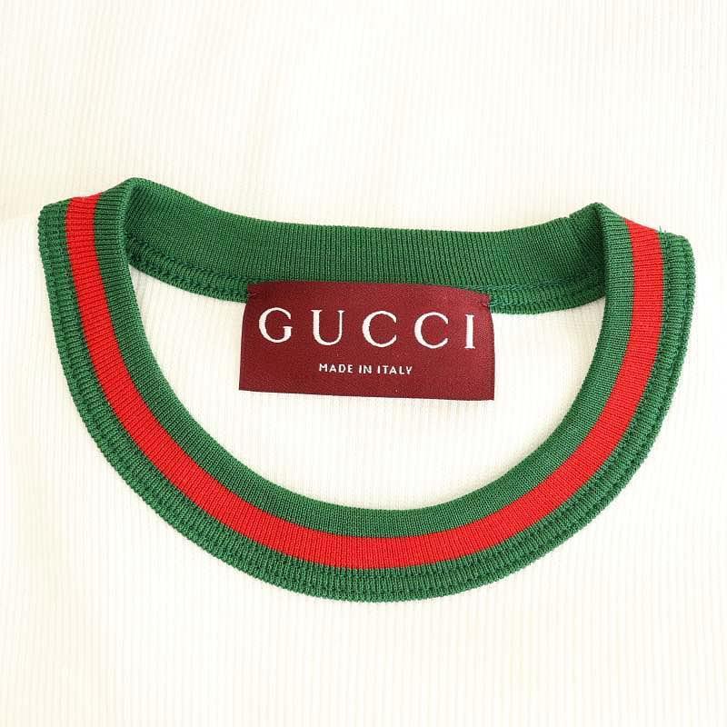 【中古】グッチ 28882 XJG5O 9692 ウェブ ストライプ トリム コットンリブ Tシャツ XXS 白 緑 赤 レディース GUCCI（グッチ） GUCCI 28882 XJG5O 9692 ウェブ ストライプ トリム