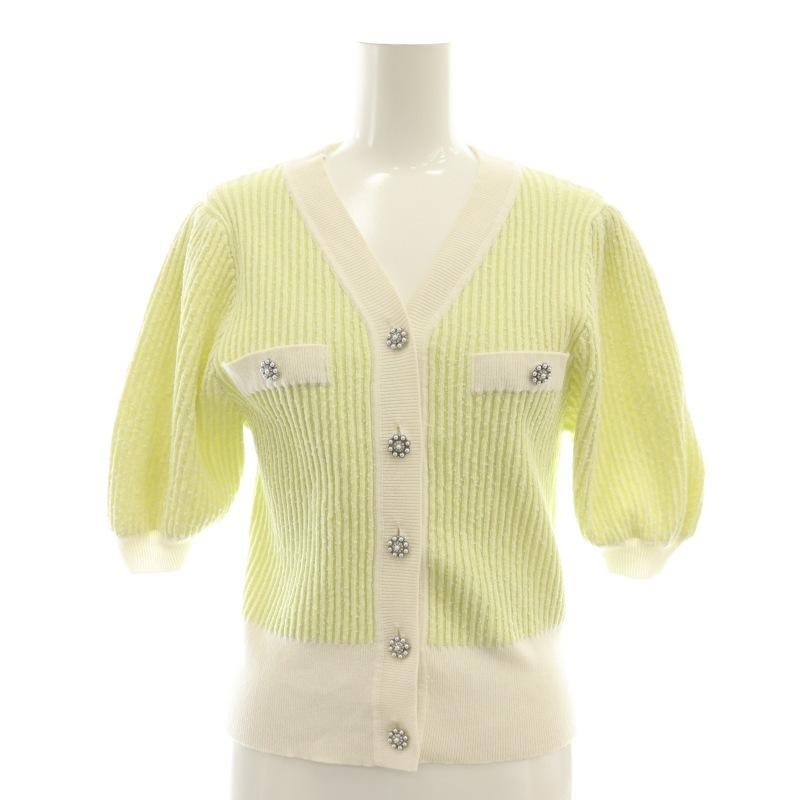 セルフォード CELFORD ツイード半袖カーディガン Vネック 38 黄