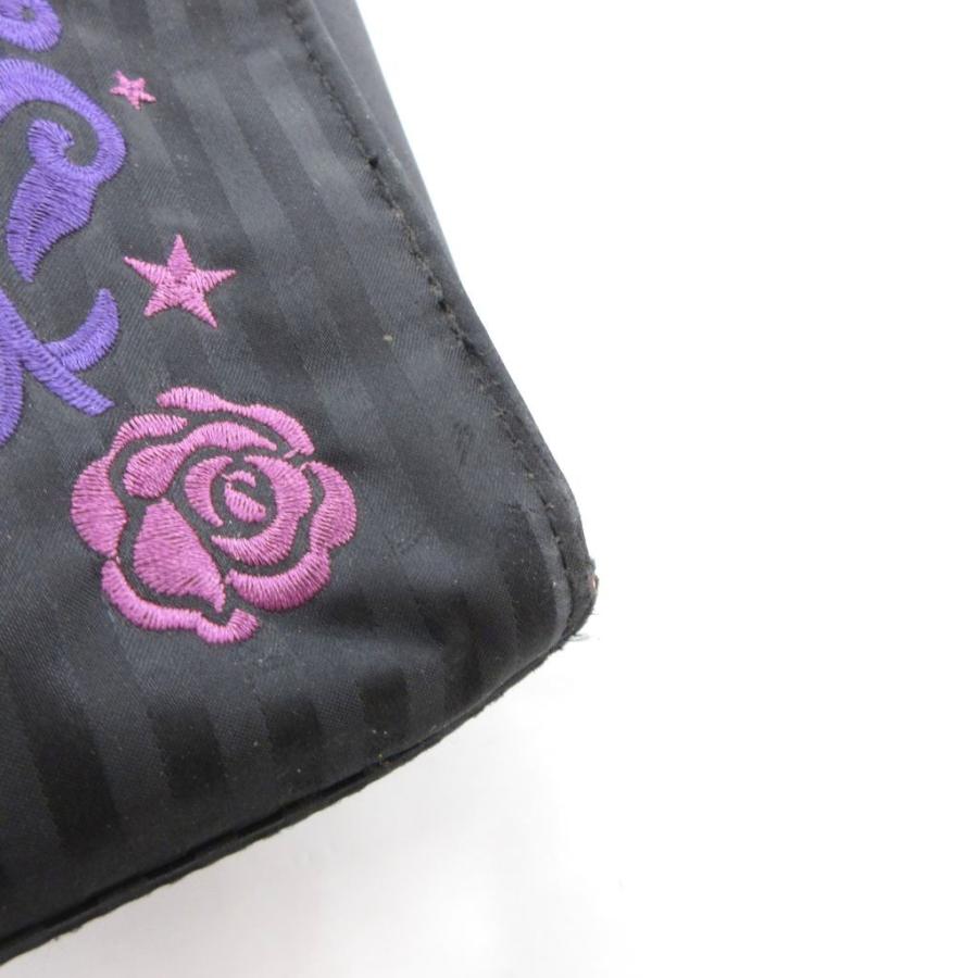 ANNA SUI アナスイ ハンドバッグ 刺繍 花柄 ストライプ 黒