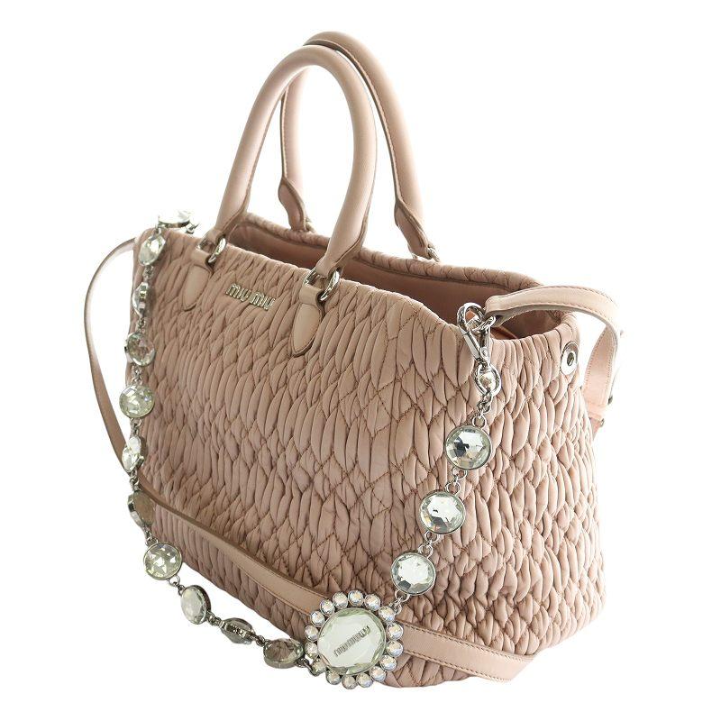 miu miu ミュウミュウ マテラッセ ナッパクリスタル ハンドバッグ ピンク 極希少❗️】miu miu マテラッセ ナッパクリスタル ハンドバッグ