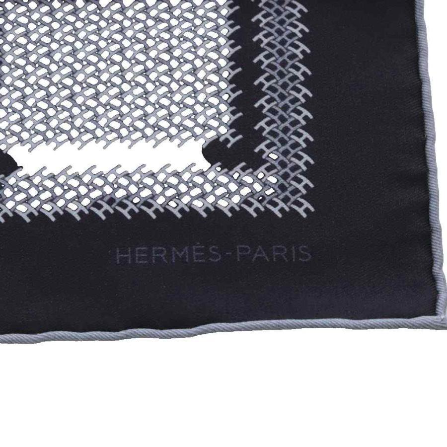 HERMES（エルメス） ハンカチ ポケットチーフ H柄 シルク グレー