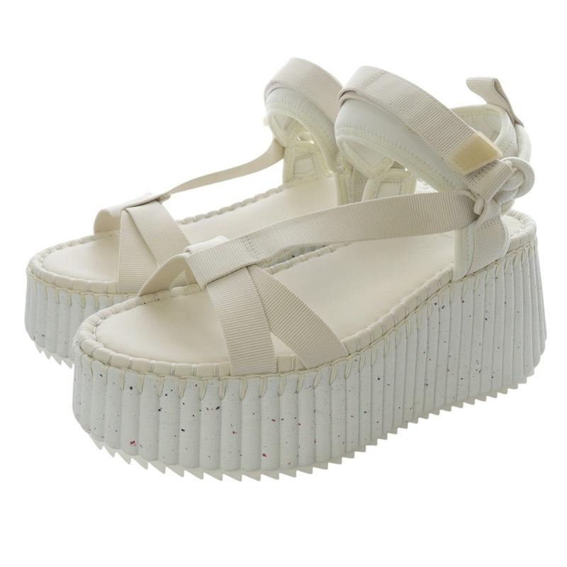 Chloé アイボリー サンダル 39 Chloe（クロエ） CHLOE Nama Beige Magic Tape ウェッジサンダル