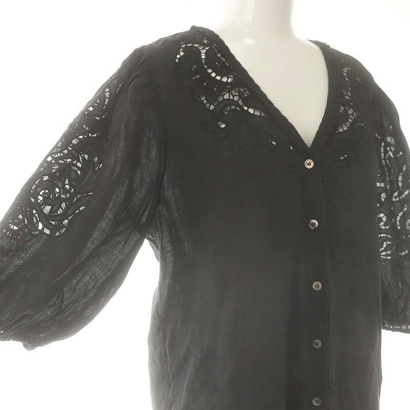【夏物 新入荷】●BALLSEY/ボールジィ●2022年製/ラミーエンブロイダリーVネックブラウス/プルオーバー/半袖 ブラック/黒 レディース 36【中古】 夏 125042 ボールジー BALLSEY トゥモローランド ラミーエンブロイダリー Vネック