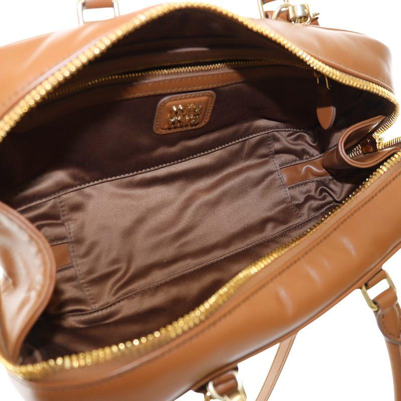 【正規品】Miu Miu ミュウミュウ ハンドバッグ　がま口風　レザー 茶 miumiu レザーバッグ