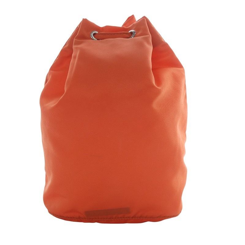 プラダ　巾着ポーチ　三角ロゴ　ナイロン　レザー　オレンジ　ハンドル付き プラダ 巾着ポーチ 三角ロゴ ナイロン レザー オレンジ ハンドル