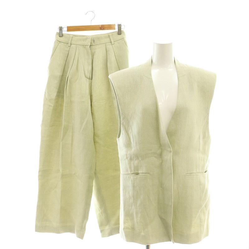 【中古】トゥデイフル 25SS Linen Over Vest Tuck Linen Trousers セットアップ ベスト パンツ ワイド 36 ミント トゥデイフル TODAYFUL 25SS Linen Over Vest Tuck Trousers