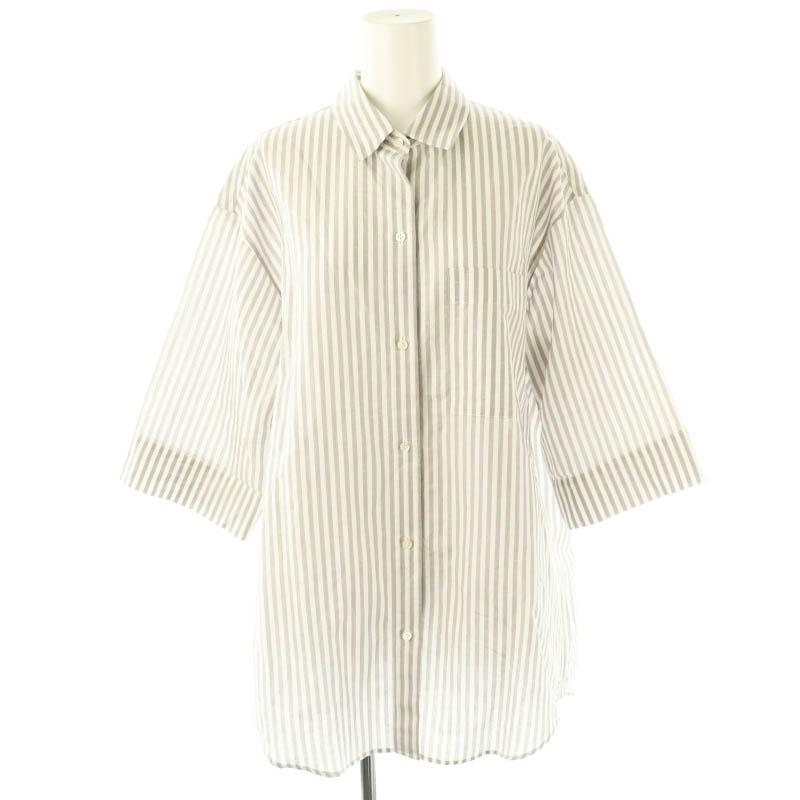 【中古】エブール ebure コットンリネン ストライプ ブラウス シャツ 七分袖 38 グレー ホワイト レディース エブール ebure コットンリネン ストライプ ブラウス シャツ 七分袖 38