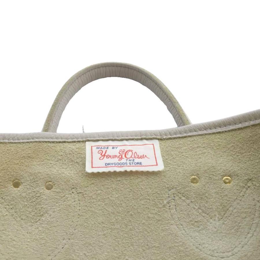 ヤングアンドオルセンエンボスレザートートバッグハンドバッグベージュ