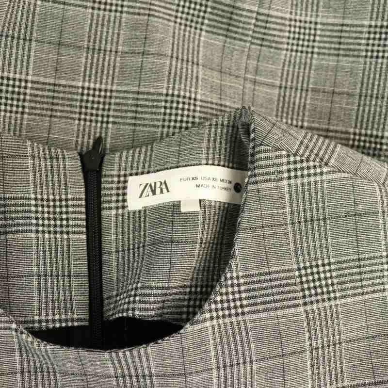 ZARA ザラ チェック ノースリーブワンピース ミニ XS グレー /HK