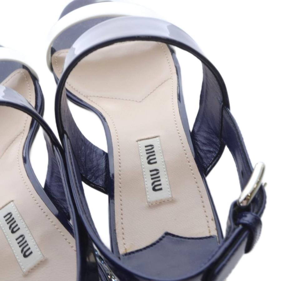 ミュウミュウ　クリスタル付サンダル ミュウミュウ miumiu パテントレザー バイカラー クリスタル
