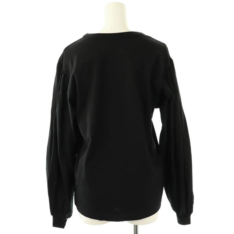 美品 ザロウ クルーネック バックジップ カットソー トップス ９分袖 ブラック サードマガジン THIRD MAGAZINE カットコンビボリュームスリーブ