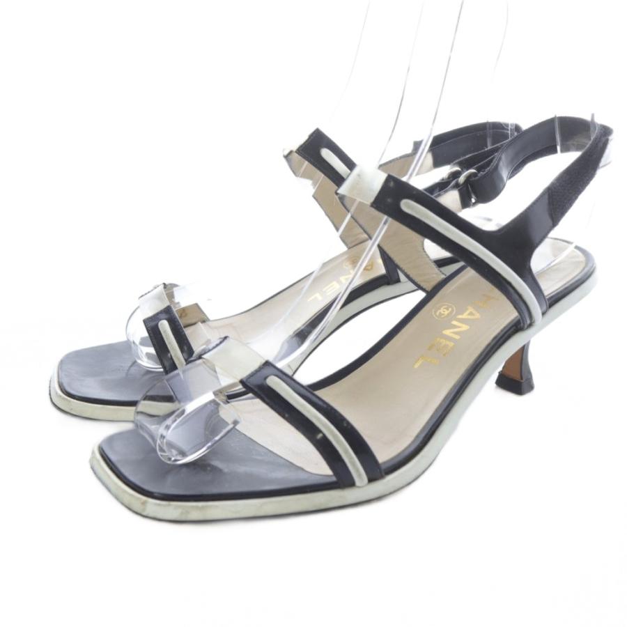 【中古】シャネル CHANEL スクエアトゥ スリングバック サンダル ストラップ ピンヒール 36 23cm 黒 /SR レディース CHANEL（シャネル） スクエアトゥ スリングバック サンダル ストラップ