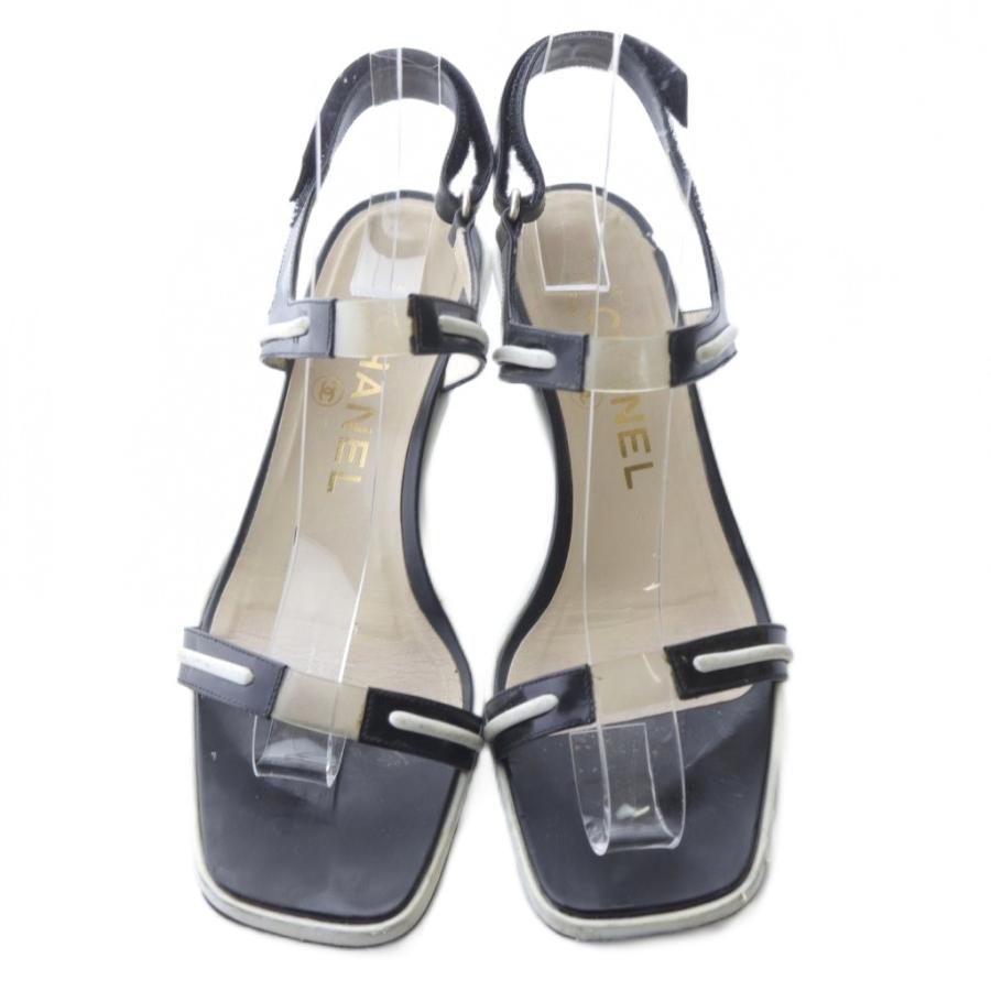 【中古】シャネル CHANEL スクエアトゥ スリングバック サンダル ストラップ ピンヒール 36 23cm 黒 /SR レディース CHANEL（シャネル） スクエアトゥ スリングバック サンダル ストラップ