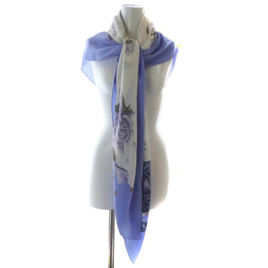 HERMES スカーフ ホワイト ブルー HERMES（エルメス） ラ ロゼ スカーフ 白 ホワイト 水色 ブルー /SR