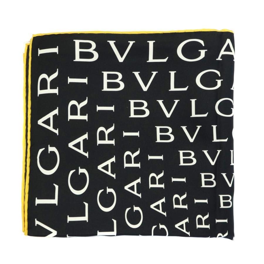 BVLGARI（ブルガリ） スカーフ シルク ロゴ総柄 黒 ブラック 黄色 白