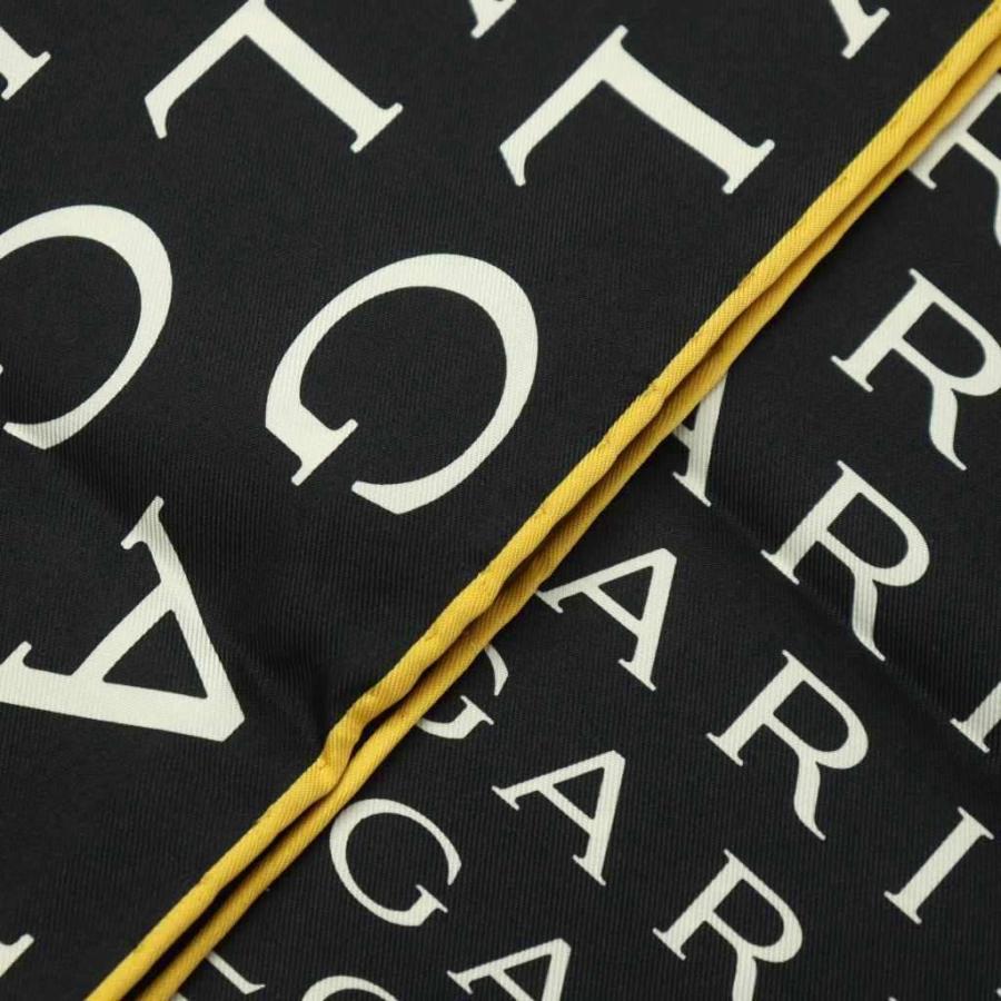 BVLGARI スカーフ シルク ロゴ総柄 黒 ブラック 黄色 白 ホワイト