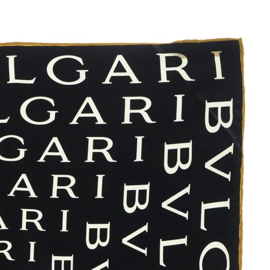 BVLGARI（ブルガリ） スカーフ シルク ロゴ総柄 黒 ブラック 黄色 白