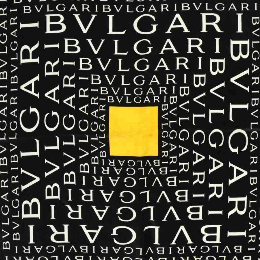 BVLGARI（ブルガリ） スカーフ シルク ロゴ総柄 黒 ブラック 黄色 白