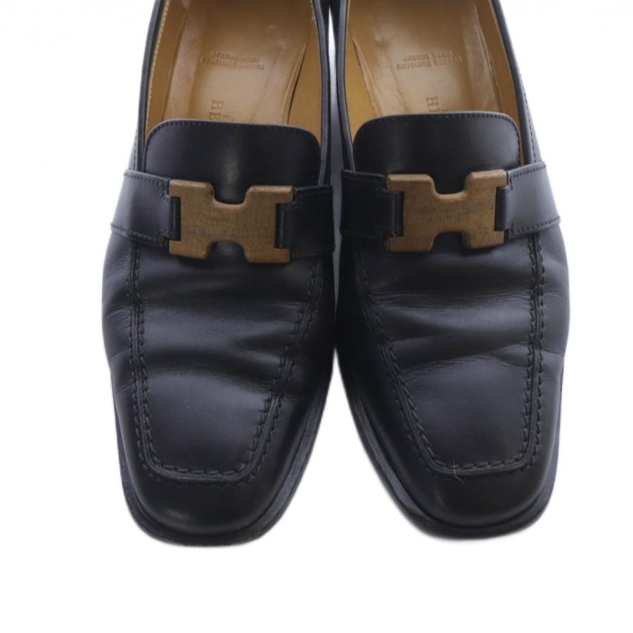 HERMES ブラック ローファー 37 HERMES（エルメス） ウッドビット ローファー レザー 37 黒 ブラック