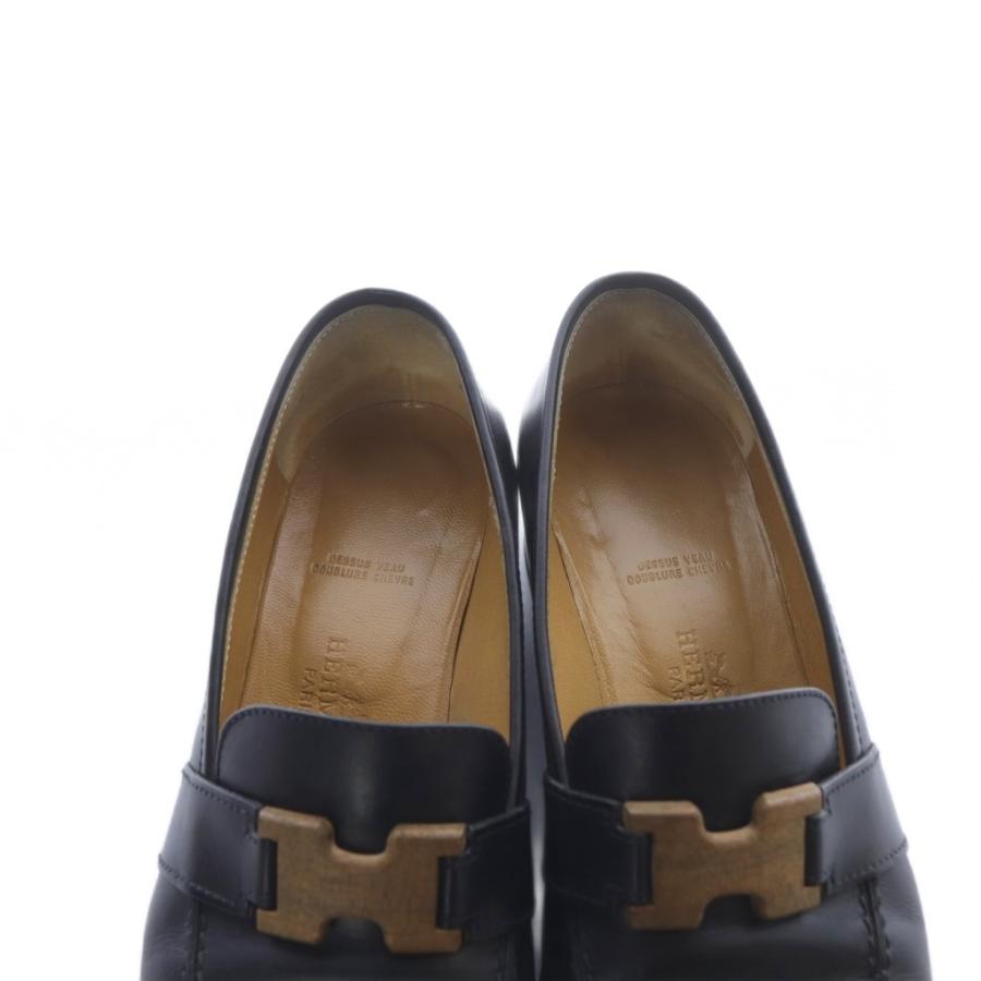 HERMES ブラック ローファー 37 HERMES（エルメス） ウッドビット ローファー レザー 37 黒 ブラック
