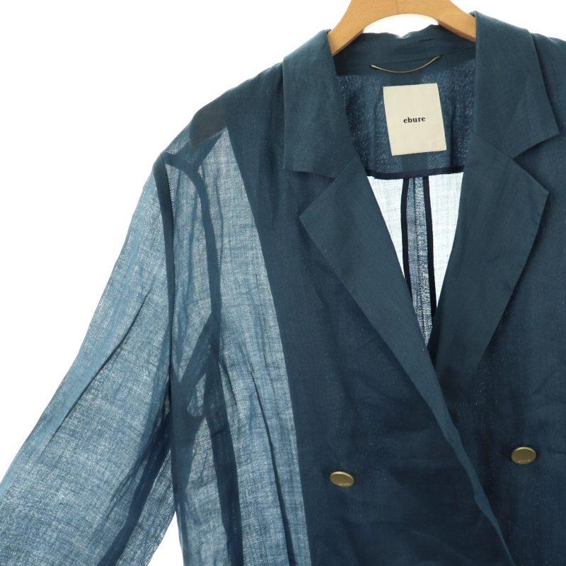 【中古】エブール ラミーツイルジャケット テーラード ダブル 薄手 リネン 36 ネイビー /DO ■OS レディース エブール ebure ラミーツイルジャケット テーラード ダブル 薄手