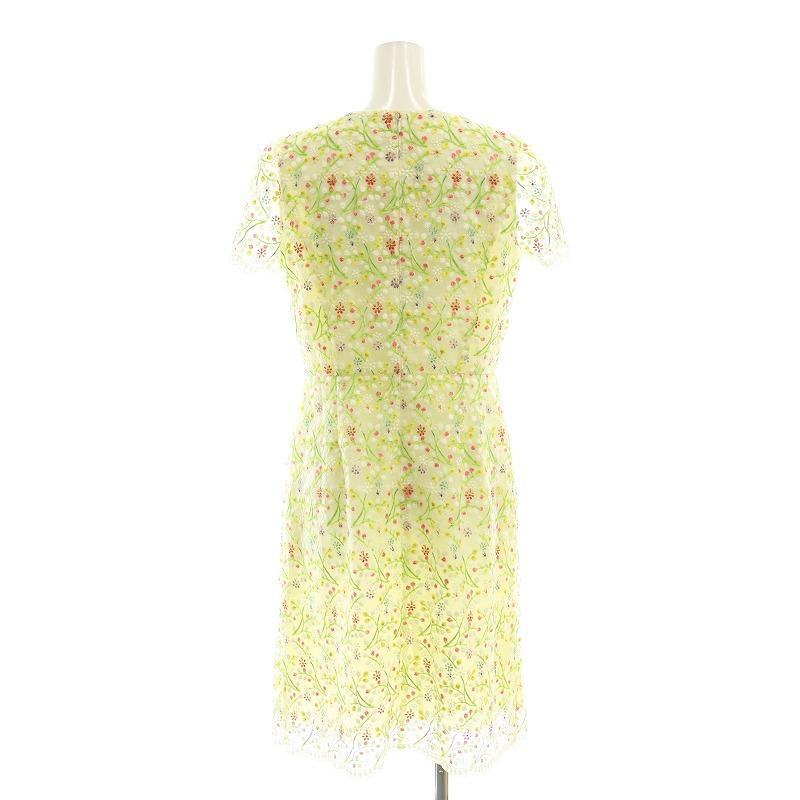 エムズグレイシー 花柄 黄色 半袖 ワンピース エムズグレイシー M'S GRACY 花柄刺繍 半袖 ワンピース ひざ丈 38 黄