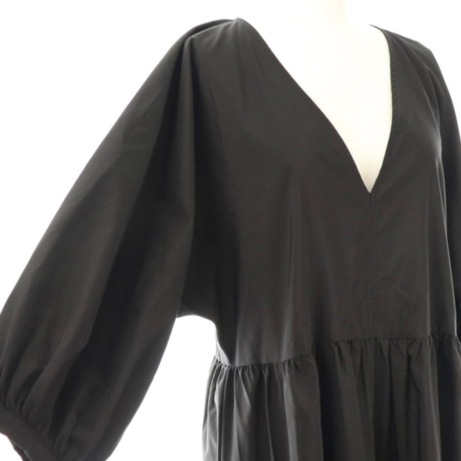 ZARA（ザラ） ロングティアードワンピース 七分袖 Vネック XS 黒 /NR