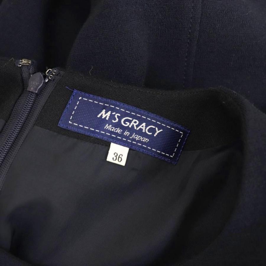 エムズグレイシー M'S GRACY チェック 切替 ワンピース 36 紺 赤 黒