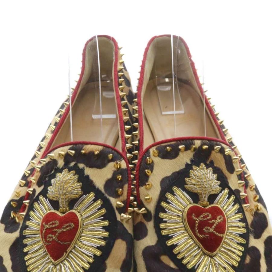 【中古】クリスチャンルブタン Christian louboutin ハラコ スパイク レオパード シューズスリッポン 39 茶色 ブラウン /SR27 レディース Christian Louboutin（クリスチャンルブタン） ハラコ スパイク