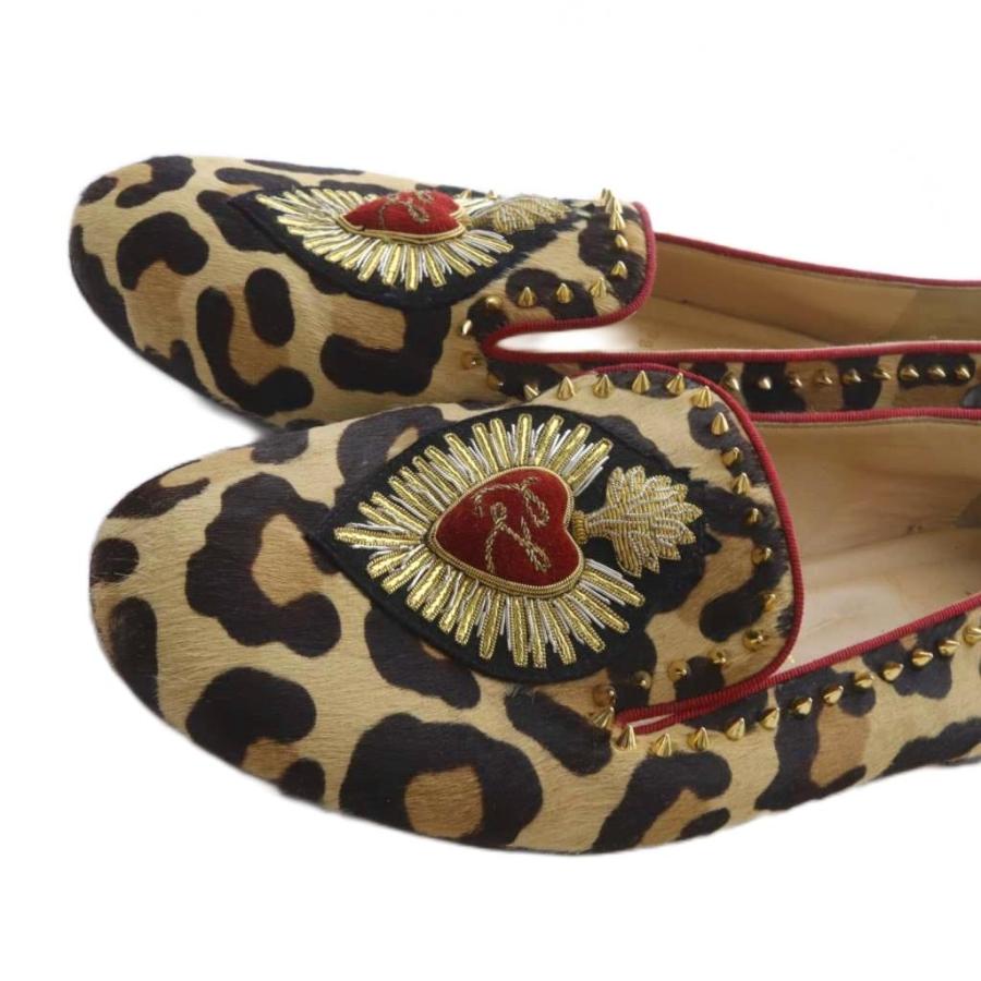 【中古】クリスチャンルブタン Christian louboutin ハラコ スパイク レオパード シューズスリッポン 39 茶色 ブラウン /SR27 レディース Christian Louboutin（クリスチャンルブタン） ハラコ スパイク