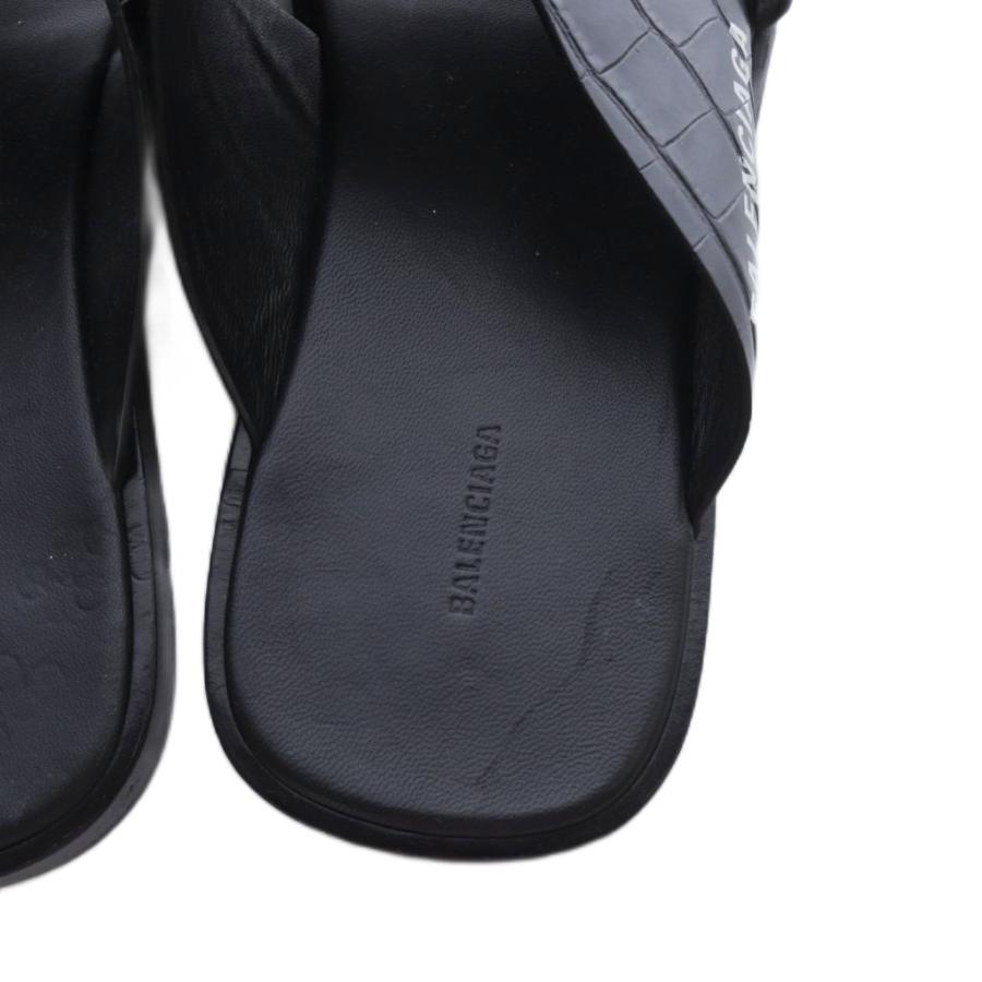 【中古】バレンシアガ BALENCIAGA 型押しサンダル ミュール レザー 41 黒 ブラック /SR24 メンズ BALENCIAGA（バレンシアガ） 型押しサンダル ミュール レザー 41 黒