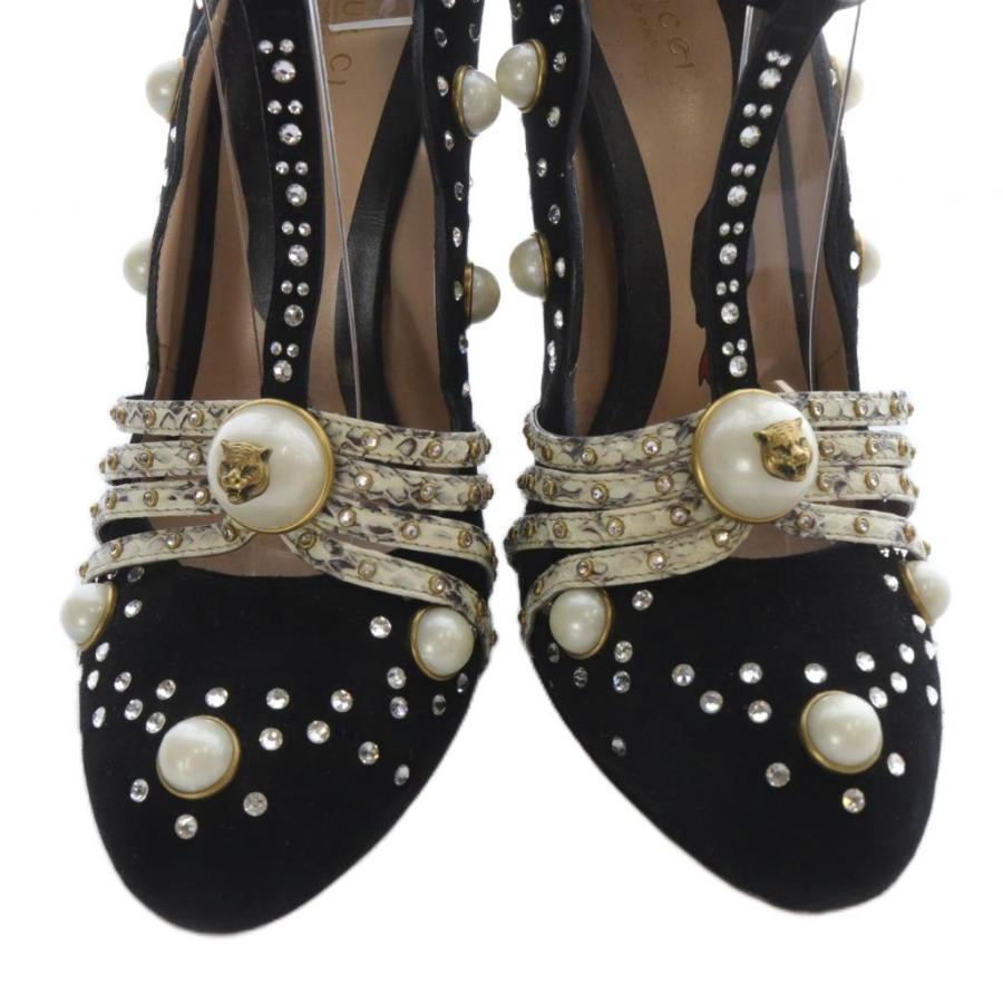 GUCCI（グッチ） ビジュー パール パイソンヒール パンプス 39.5 黒 