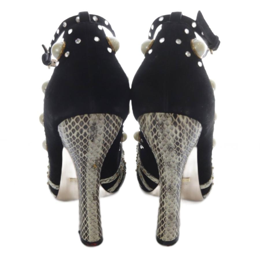 GUCCI（グッチ） ビジュー パール パイソンヒール パンプス 39.5 黒