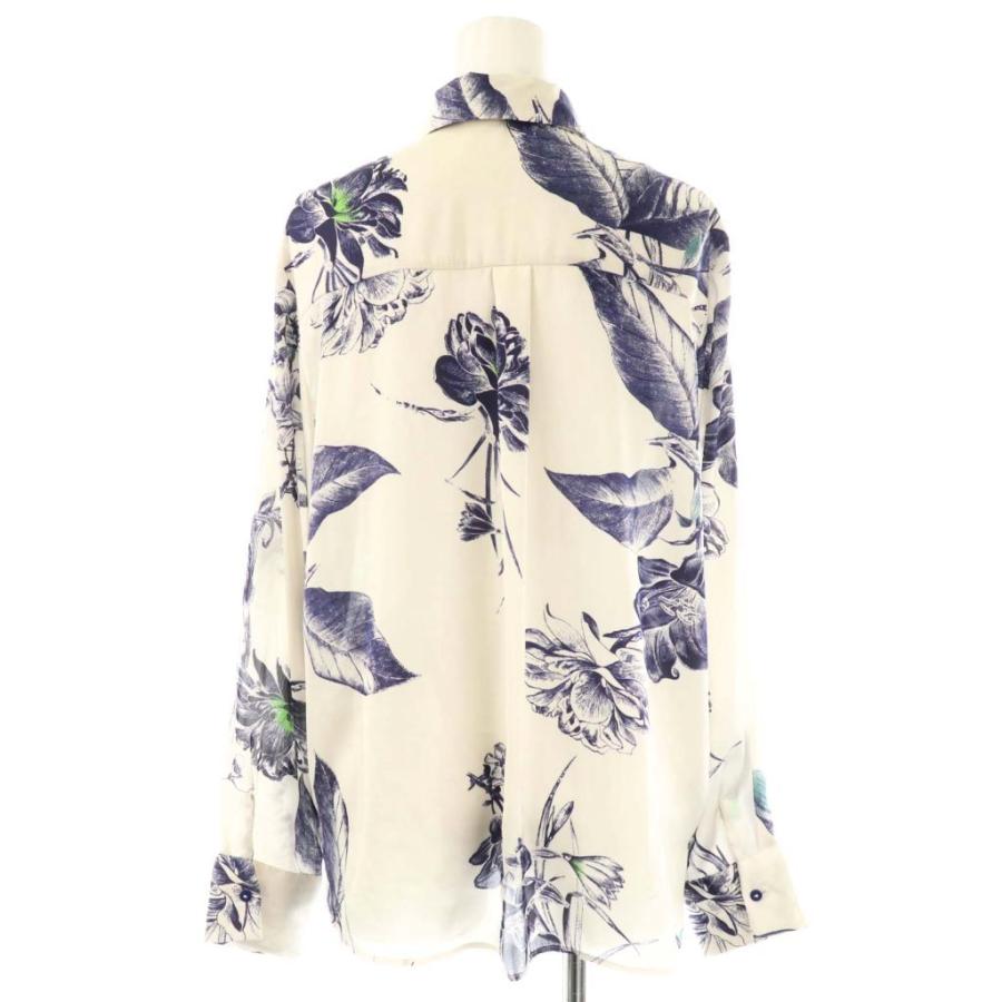 ZARA ザラ リボン付 フラワープリントシャツ サテン M オフ