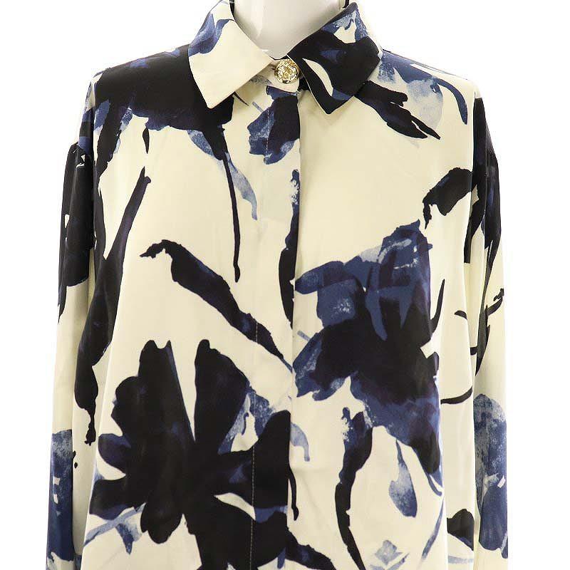 ZARA 未使用品 ザラ 25SS サテン仕上げプリント柄シャツ ブラウス 前