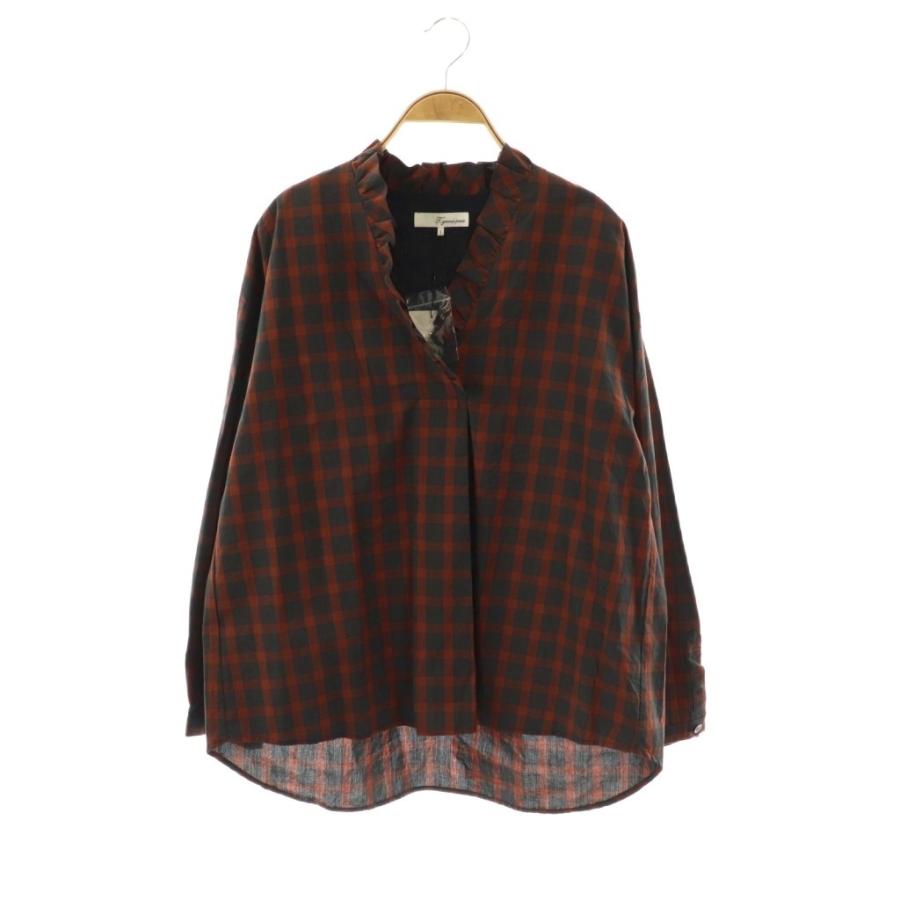 ティヤマイパリ フリルカラーVネックシャツ 長袖 1 ブラウン 未使用品 ティヤマイパリ t.yamai paris フリルカラーVネックシャツ