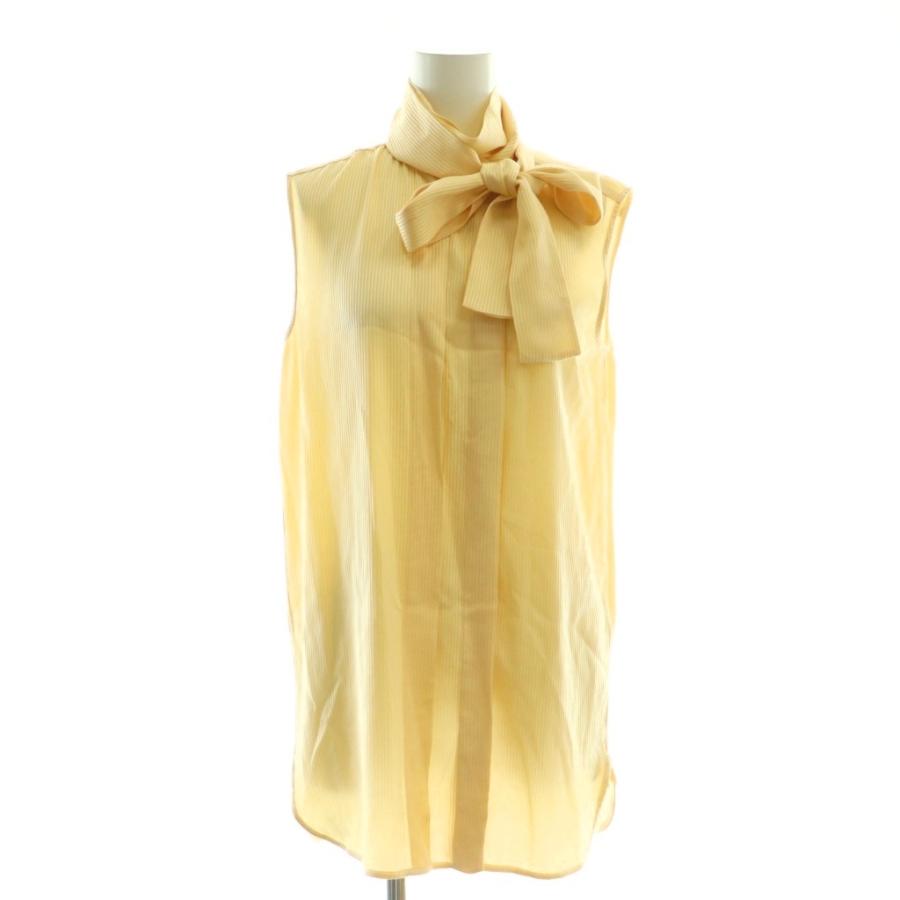 【中古】セリーヌ CELINE フィービー期 シルク ストライプ ボウタイブラウス ノースリーブ 34 ベージュ 2 0V04/4801 CELINE（セリーヌ） フィービー期 シルク ストライプ ボウタイブラウス