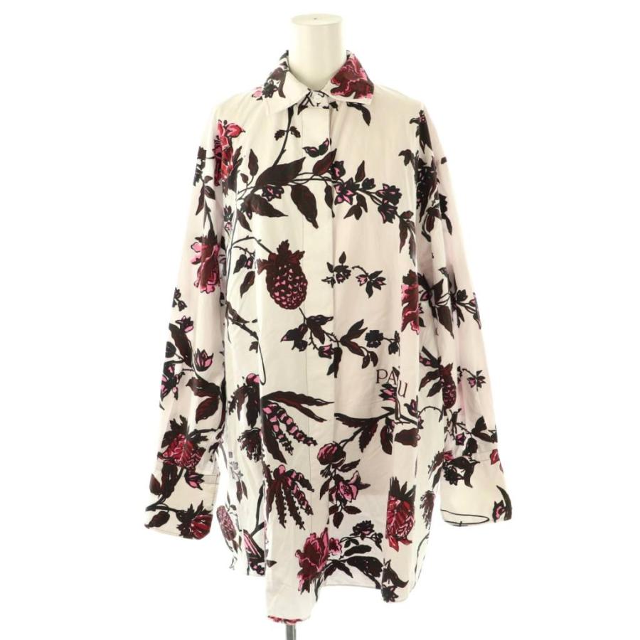 【中古】パトゥ PATOU コットンプリントミニシャツドレス ブラウス 長袖 前開き 34 白 赤 黒 /NR ■OS レディース パトゥ PATOU コットンプリントミニシャツドレス ブラウス 長袖 前開き