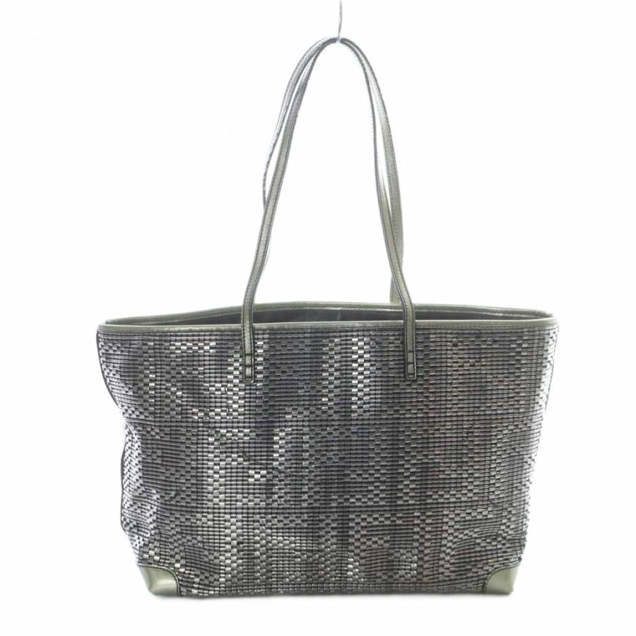 FENDI フェンディ トートバッグ ズッカ柄 編み込み レザー シルバー 