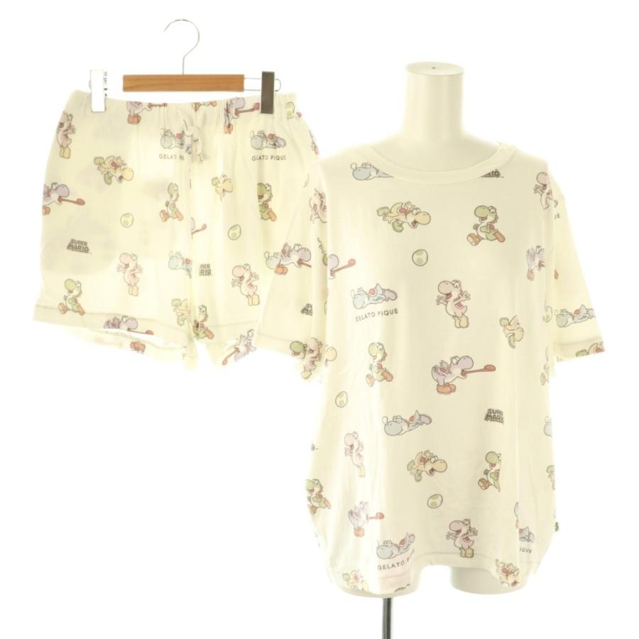 ジェラピケ　スーパーマリオヨッシー柄Tシャツ＆ショートパンツセットセットアップ ジェラートピケ】スーパーマリオ ヨッシー柄Tシャツ&ショート