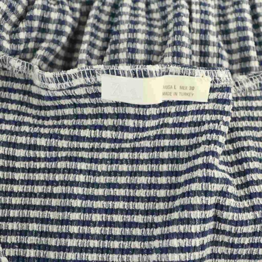 ZARA（ザラ） チェック柄ノースリーブブラウス 前開き L 青 白 /NR