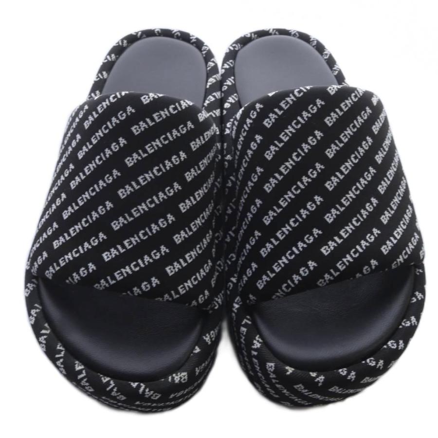 【中古】バレンシアガ プラットフォーム サンダル ミュール 36 黒 ブラック 656988 /SR レディース BALENCIAGA（バレンシアガ） BALENCIAGA RISE SLIDE ロゴ総柄