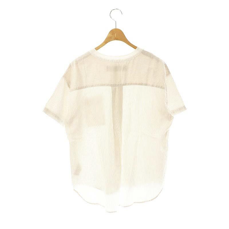ミディウミ MidiUmi バンドカラーストライプ半袖シャツ ベージュ 
