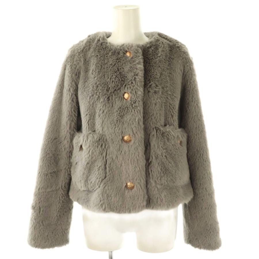 美品 ミラオーウェン 近年 金ボタン クロップドファージャケット 0 グレー Mila Owen（ミラオーウェン）の「金ボタンクロップドファージャケット