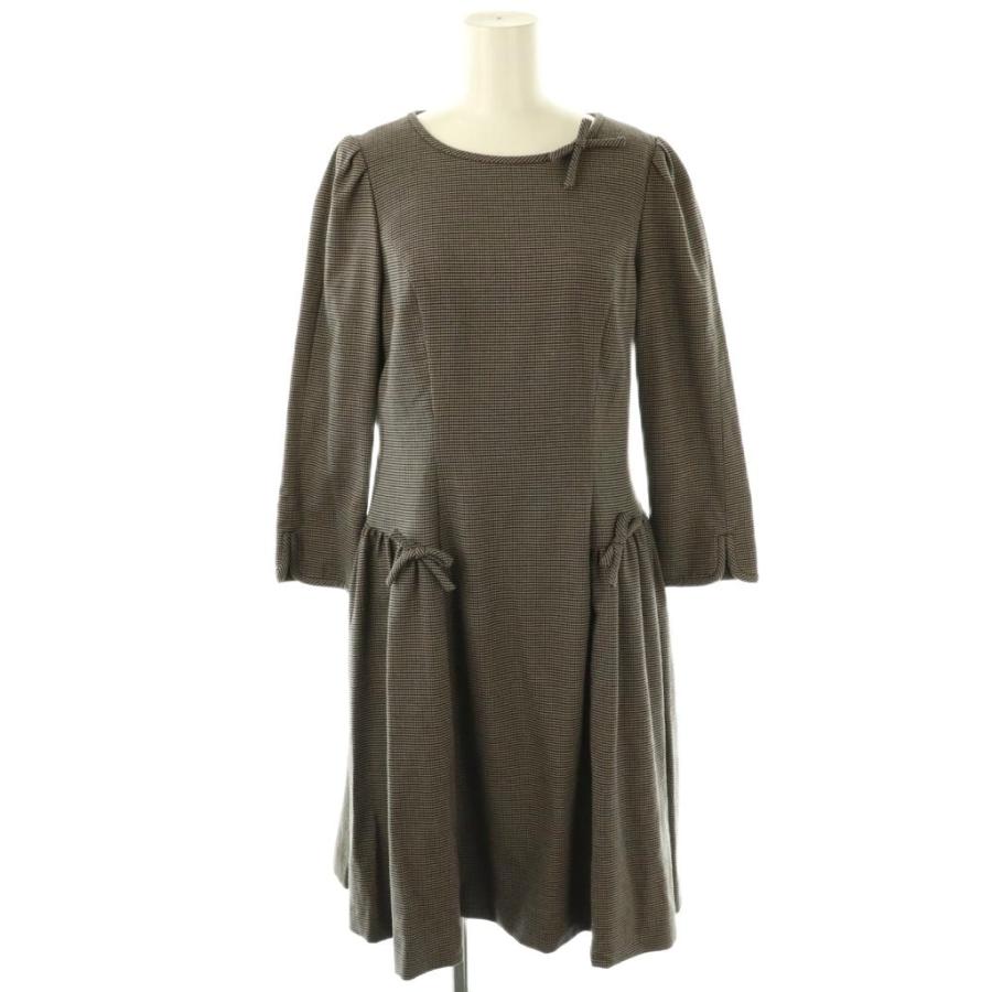 美品M' S GRACY エムズグレイシー　千鳥格子 リボン半袖ワンピース 38 未使用品 エムズグレイシー M'S GRACY 千鳥格子リボンワンピース