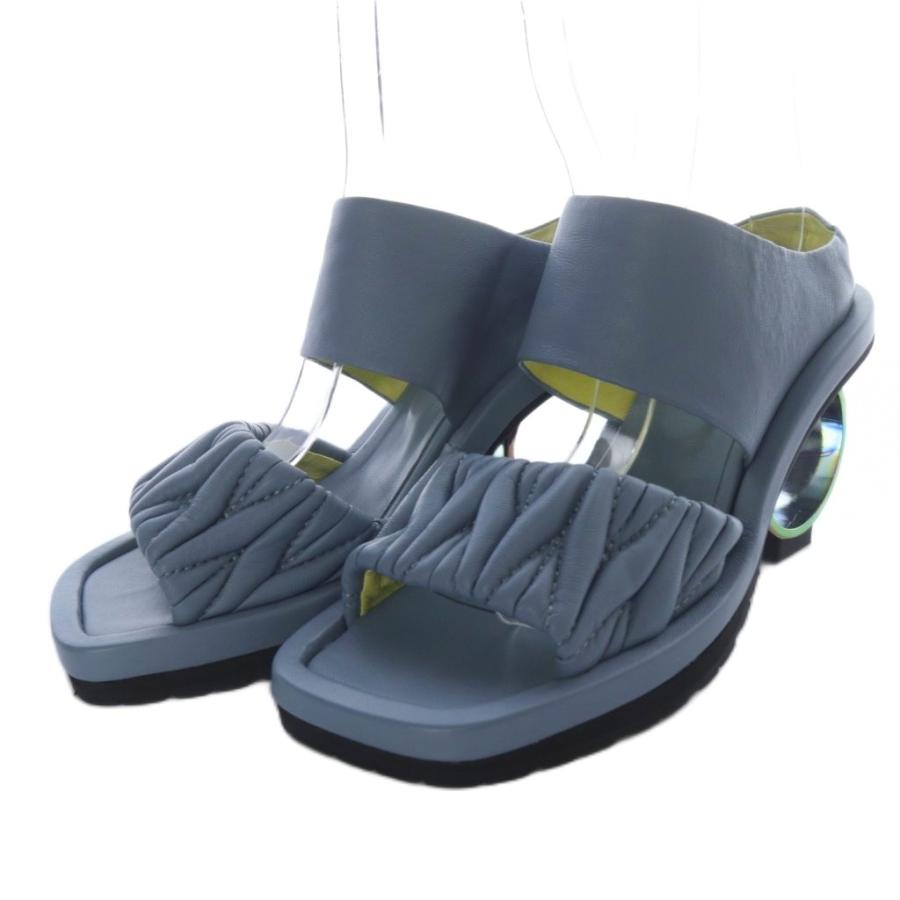 【中古】マナ MANA 近年モデル サークルヒール パデットサンダル スクエアトゥ レザー 36 ブルー /YO2 レディース マナ MANA 近年モデル サークルヒール パデットサンダル スクエアトゥ