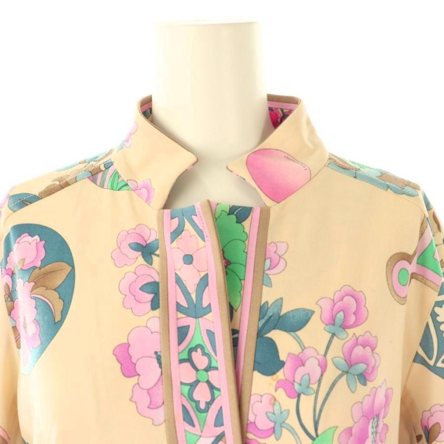 レオナール 花柄長袖ベルト付き ひざ丈レディース ワンピース 黄色 サイズLL LEONARD レオナール フラワーデザイン前開きワンピース ひざ丈