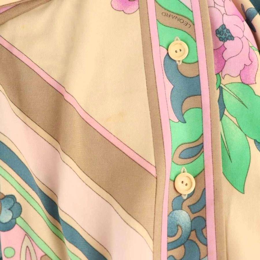 LEONARD レオナール フラワーデザイン前開きワンピース ひざ丈