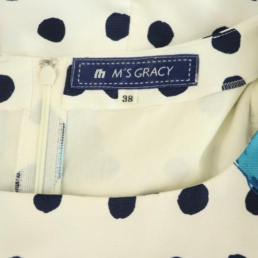 エムズグレイシー M'S GRACY ドット 花柄 半袖 ワンピース 膝丈 リボン