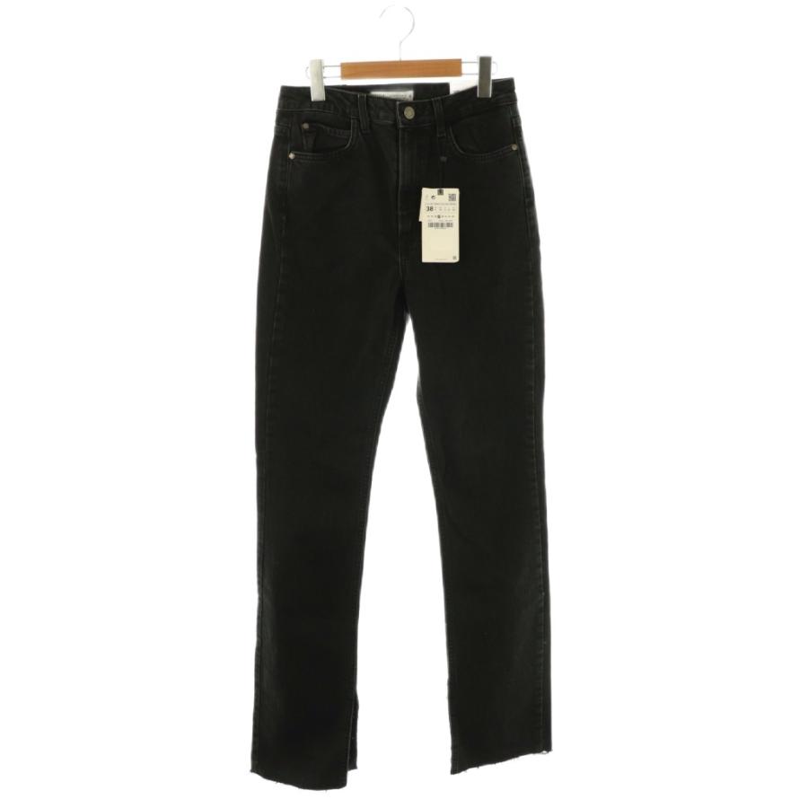 ブラック　フレアデニム ZARA 未使用品 ザラ フレア デニムパンツ カットオフ 38 黒